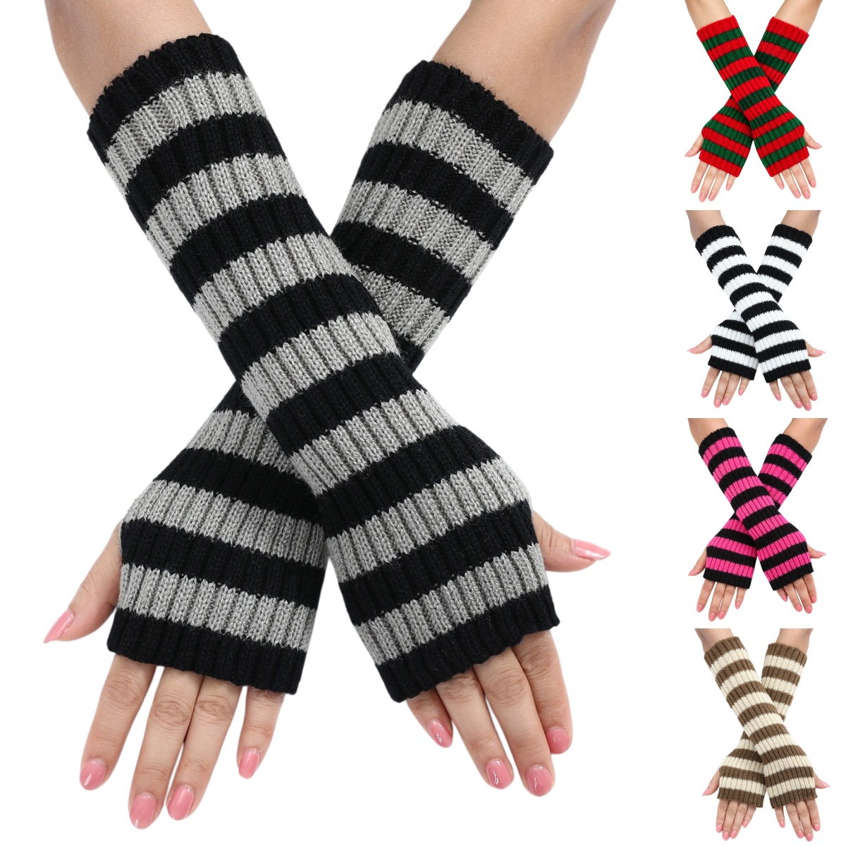 Y2K Striped Fingerless Arm War - Fingerless Glove Knit 评论和价格