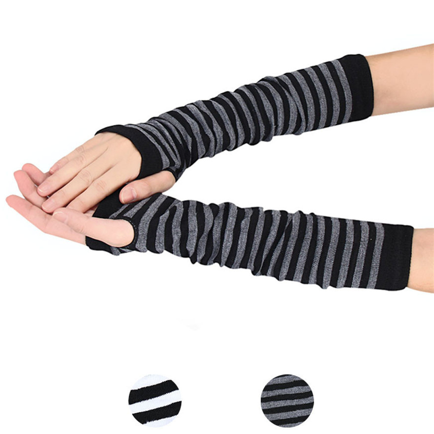 Women Long Sleeve Gothic Strip - Fingerless Glove Knit 评论和价格